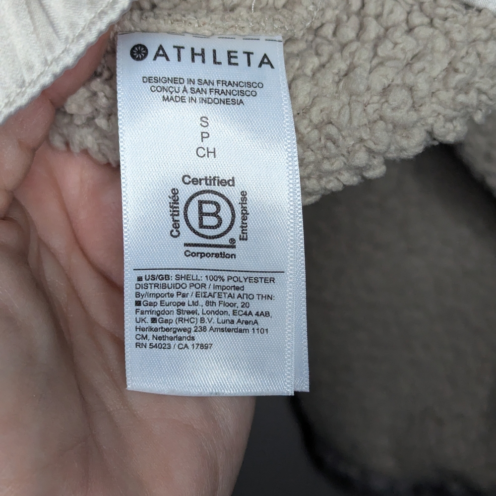 Athleta Tugga Beige Sherpa Fleece Quarter Zip Pullover Funnel Neck Small - Picture 12 of 15